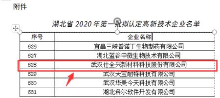 湖北省2020年第一批认定的高新技术企业